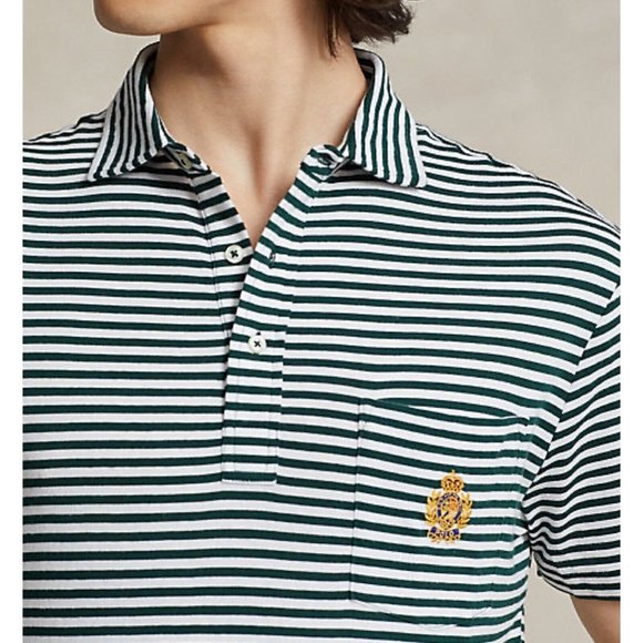 Vtg Polo Ralph Lauren Mens XXL Polo Crest Lisle Polo Shirt Navy Stripe - Picture 9 of 9